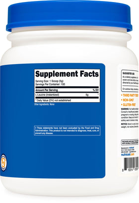 Poudre de L-Leucine Nutricost 500g vue de côté