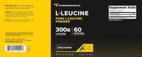 Poudre de L-Leucine sur une table avec d'autres compléments