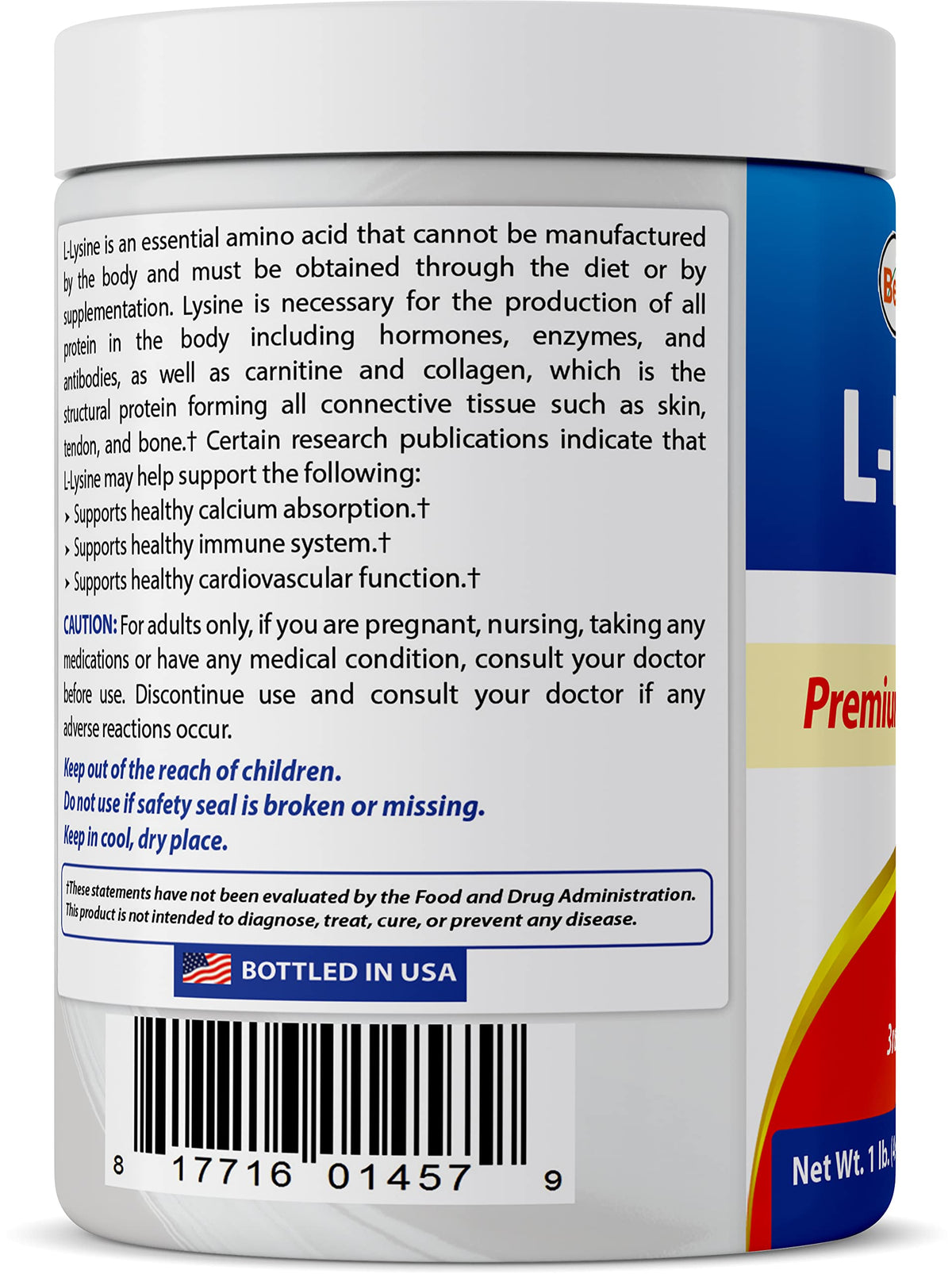 Poudre de L-Lysine Best Naturals avec des ingrédients naturels