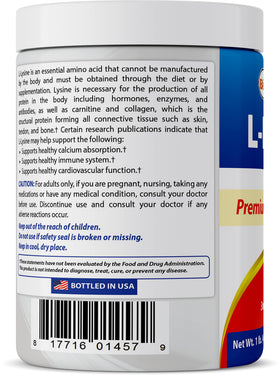Poudre de L-Lysine Best Naturals avec des ingrédients naturels