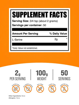 Poudre de L-Serine BulkSupplements 100g avec cuillère