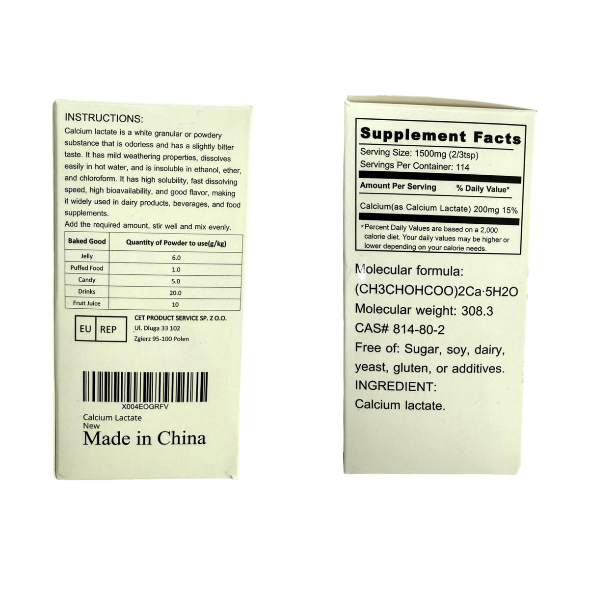 Poudre de lactate de calcium dans une cuisine