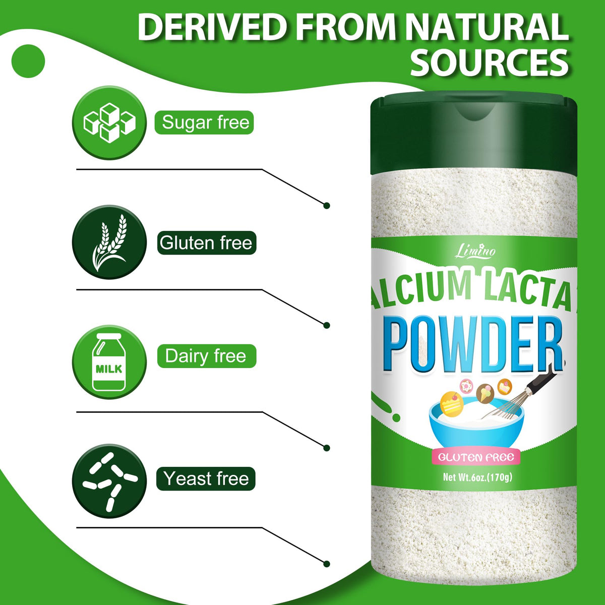 Poudre de lactate de calcium Limino 170g versée dans un bol