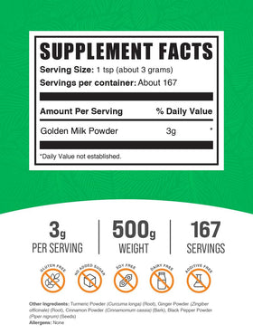 Poudre de Lait Doré BulkSupplements 500g dans un verre de boisson