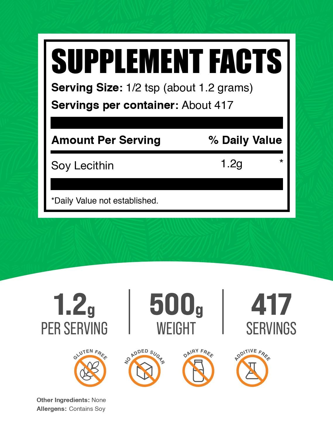 Poudre de Lécithine de Soja BulkSupplements 500g avec cuillère