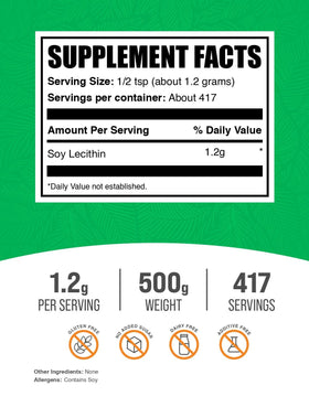 Poudre de Lécithine de Soja BulkSupplements 500g avec cuillère