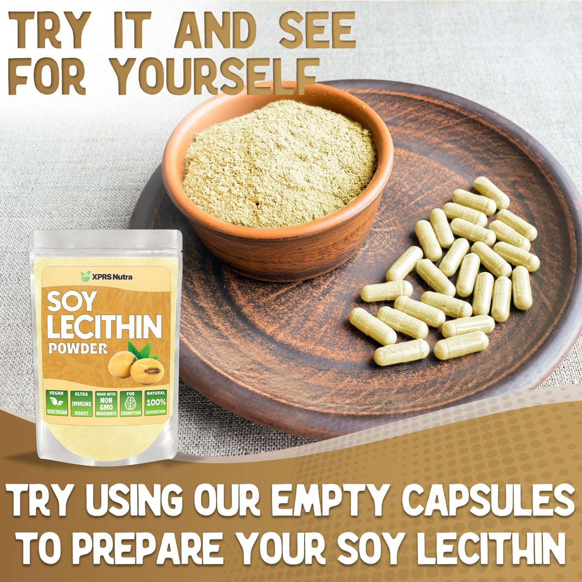 Poudre de lécithine de soja XPRS Nutra avec des fèves de soja