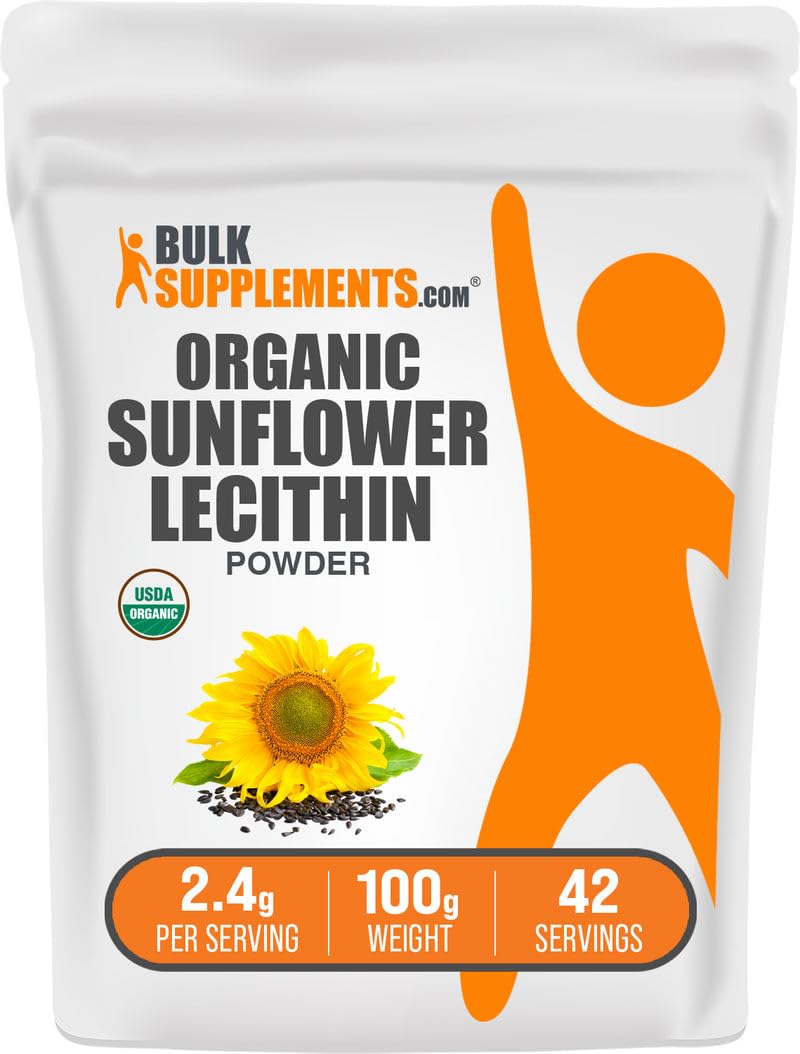 Poudre de lécithine de tournesol biologique BulkSupplements 100g vue de face