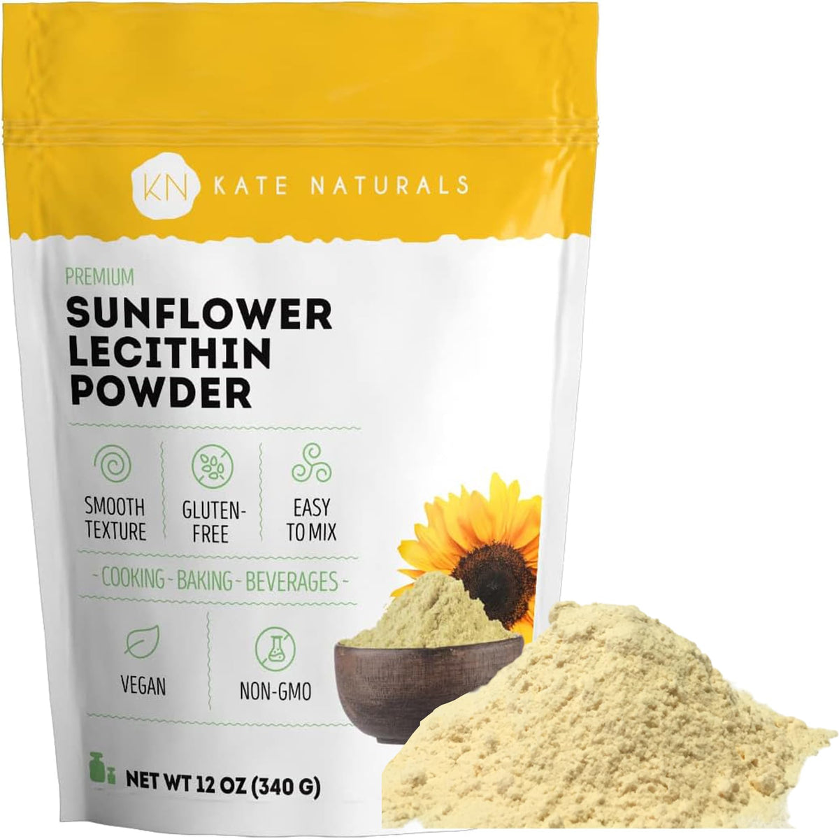 Poudre de lécithine de tournesol Kate Naturals 340g vue de face