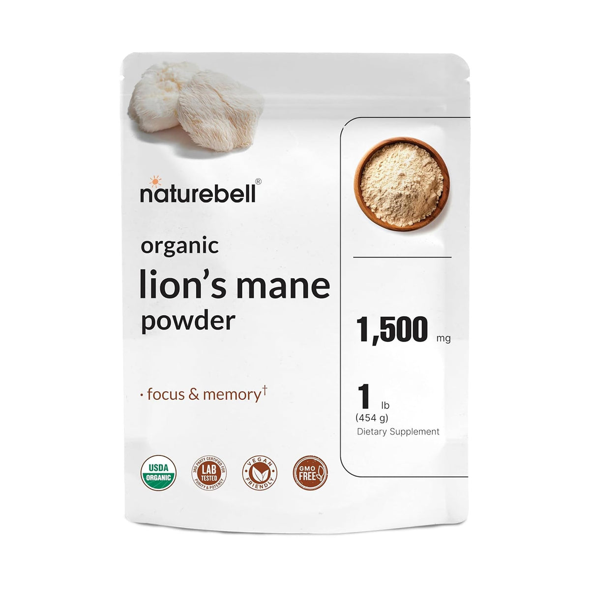 Poudre de Lion's Mane NatureBell 1 lb vue de face