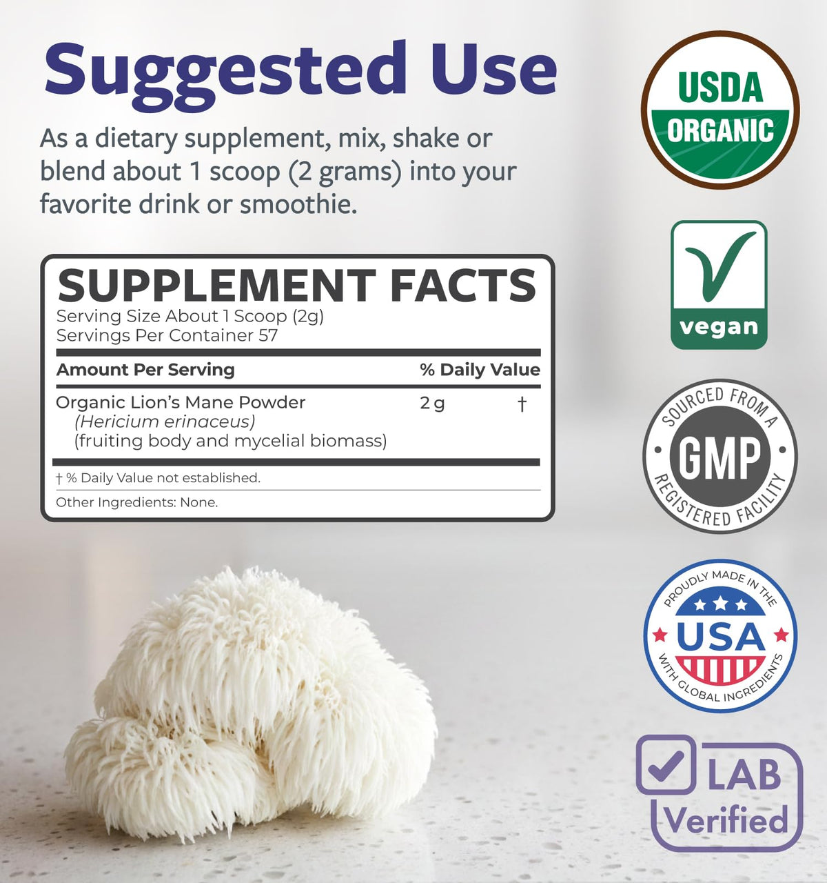 Poudre de Lion's Mane sur une table de cuisine
