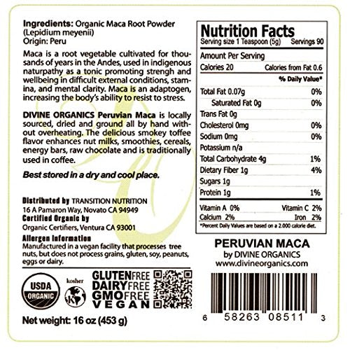 Poudre de Maca Bio Divine Organics 473g sachet refermable