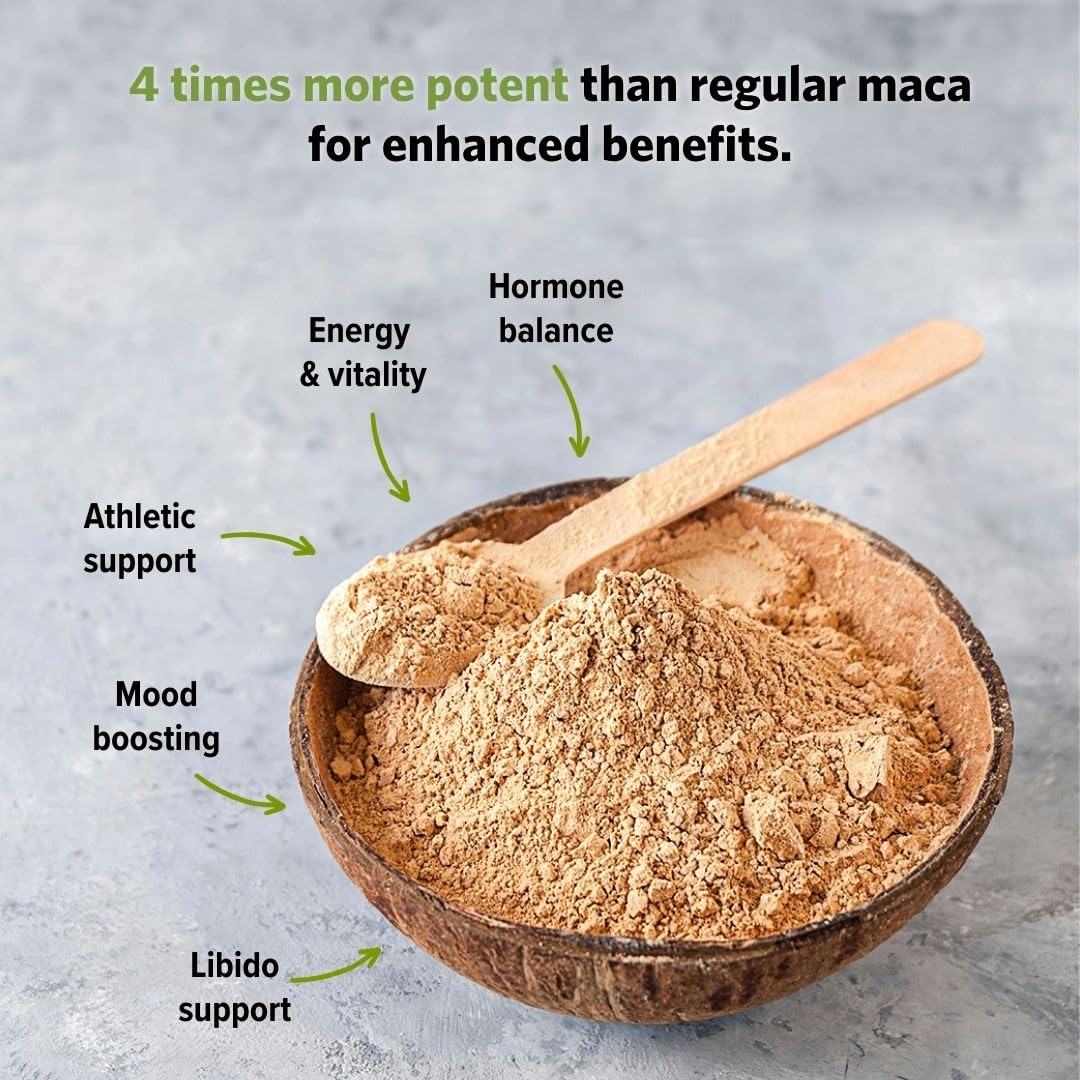 Poudre de Maca Extrême Sunfood 249g avec latte au maca