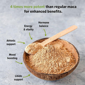 Poudre de Maca Extrême Sunfood 249g avec latte au maca