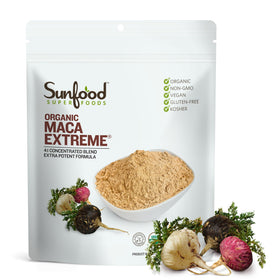 Poudre de Maca Extrême Sunfood 249g vue avant avec emballage
