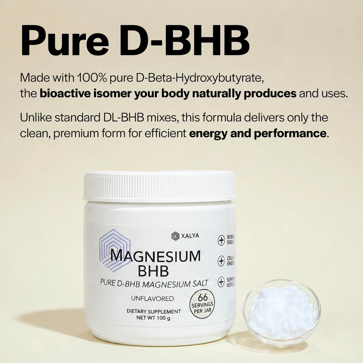 Poudre de magnésium BHB Xalya 100g mélangée dans un shake
