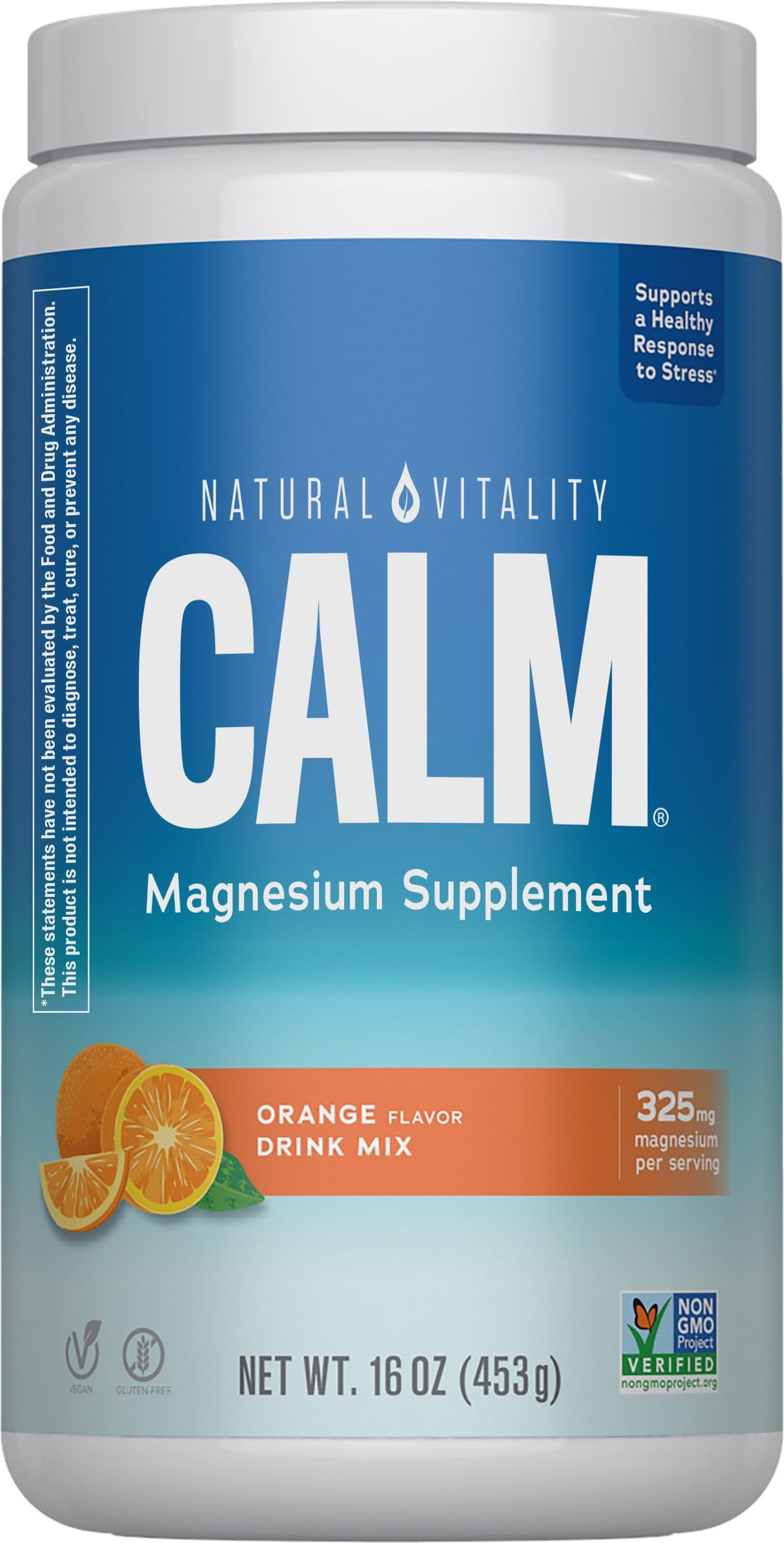Poudre de magnésium Calm Natural Vitality 540g saveur orange vue de face