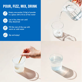 Poudre de magnésium Calm Natural Vitality dans un verre avec eau