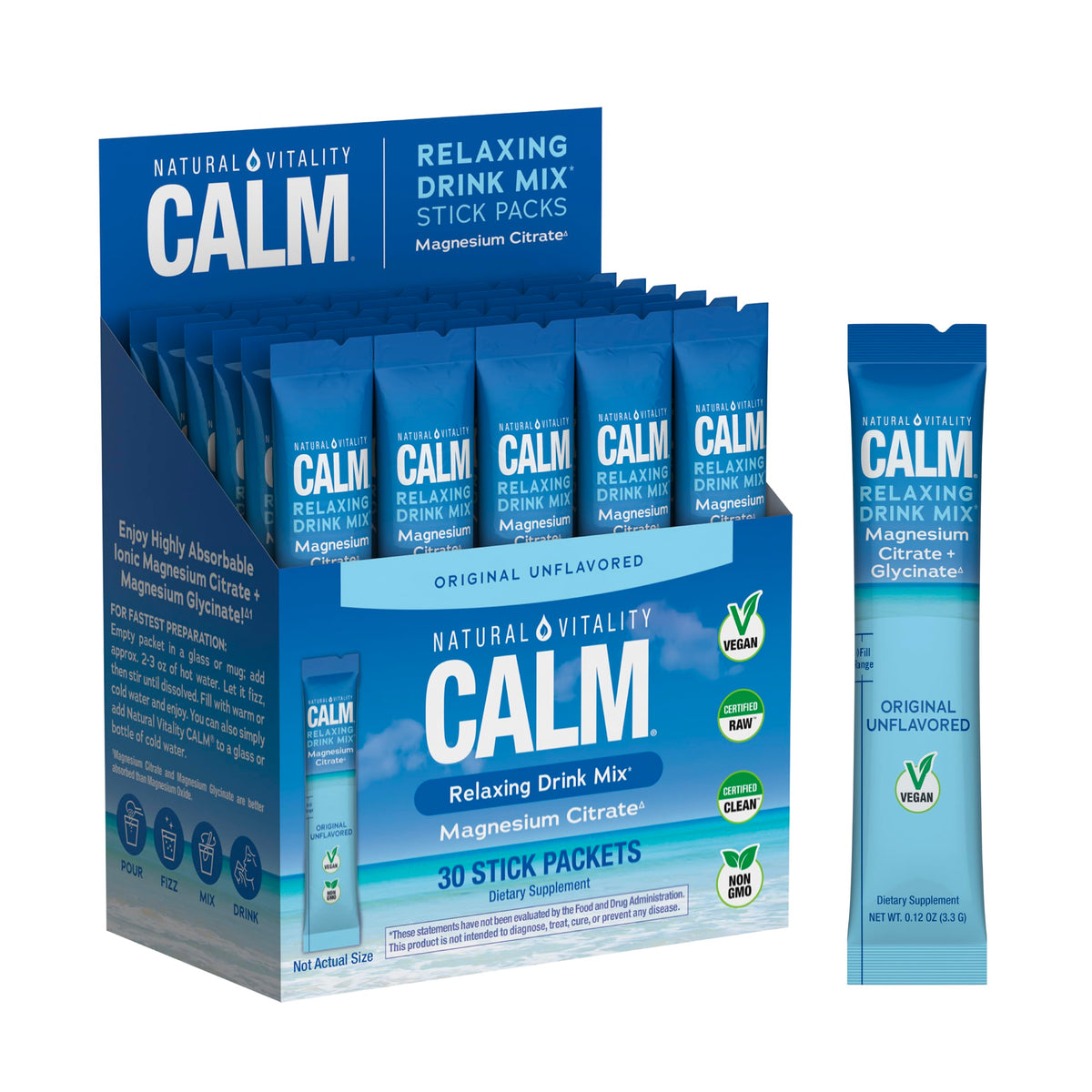 Poudre de magnésium Calm Natural Vitality sachets devant