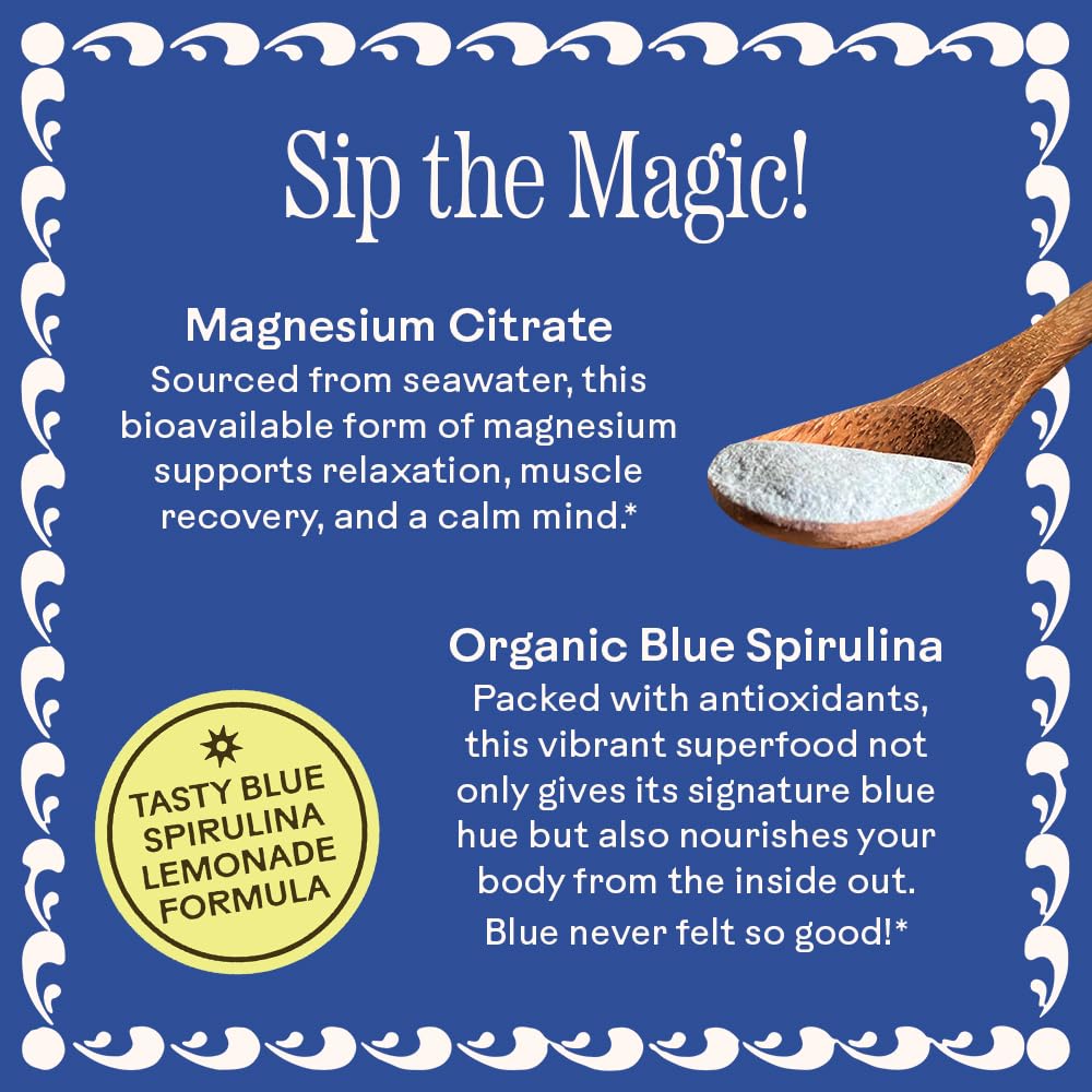 Poudre de Magnésium Citrate Blue Lemonade en poudre sur une cuillère