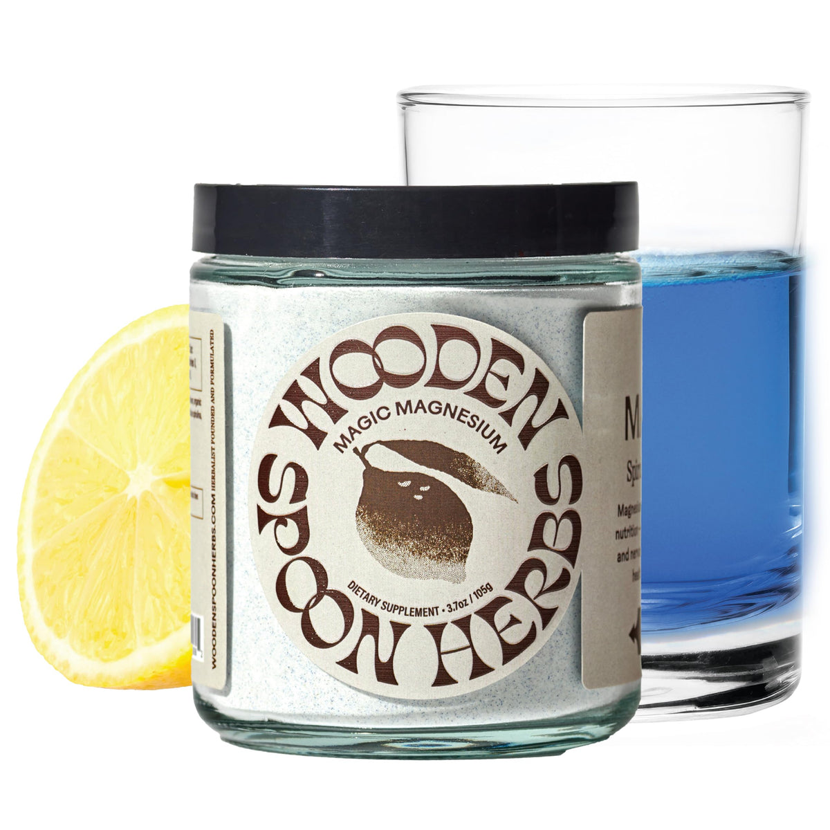 Poudre de Magnésium Citrate Blue Lemonade Wooden Spoon Herbs vue avant