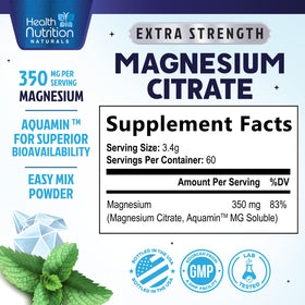 Poudre de magnésium citrate Health Nutrition Naturals vue arrière