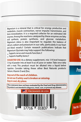 Poudre de magnésium glycinate Best Naturals 522g - avec des fruits