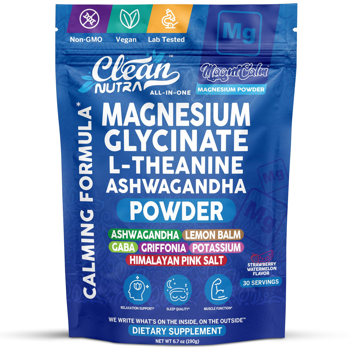 Poudre de magnésium glycinate Clean Nutraceuticals 231g vue de face