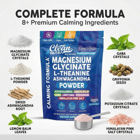Poudre de magnésium glycinate Clean Nutraceuticals près de fruits frais