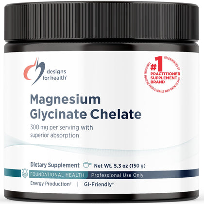 Poudre de magnésium glycinate Designs for Health, 300mg, orange, vue de face