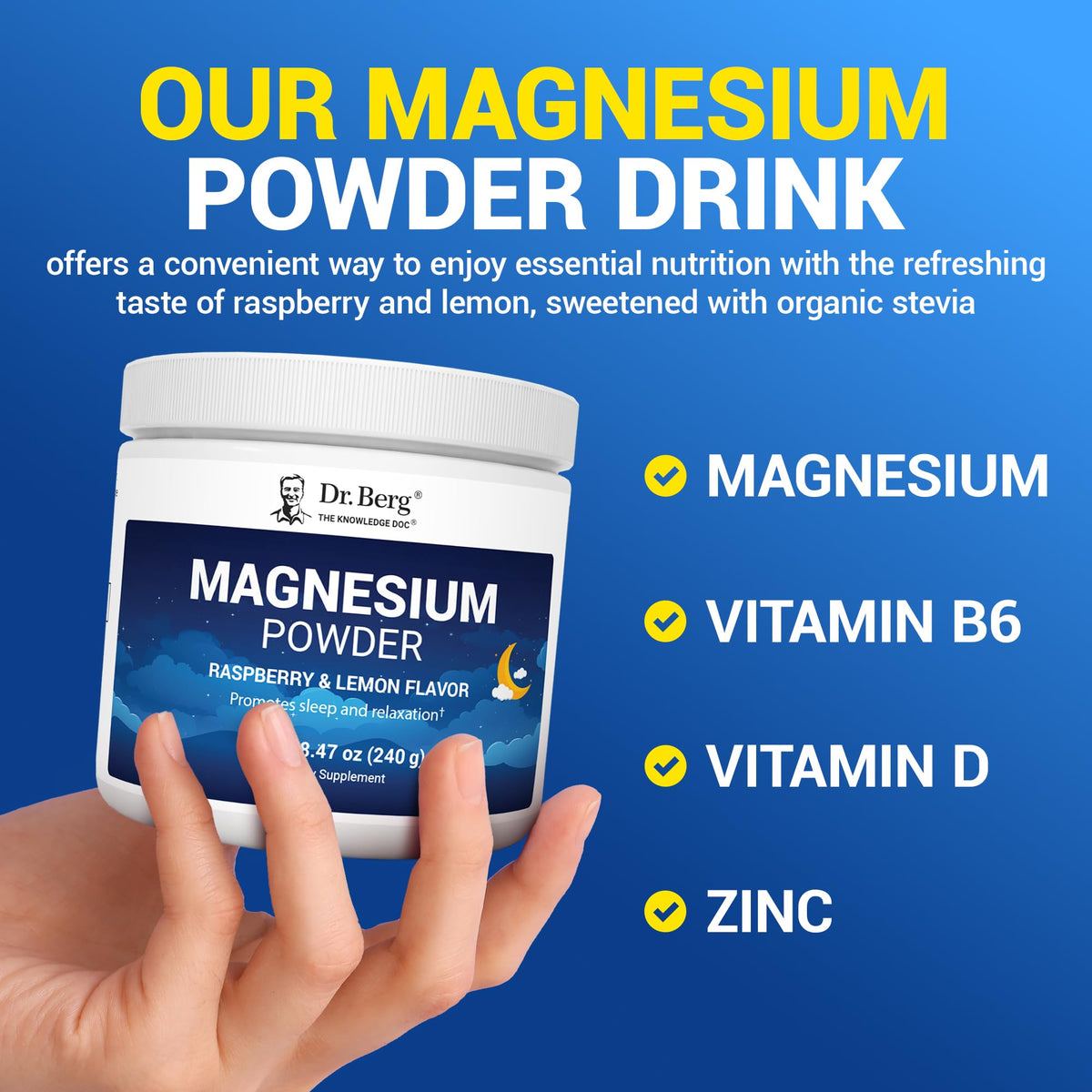 Poudre de magnésium glycinate Dr. Berg sur une table