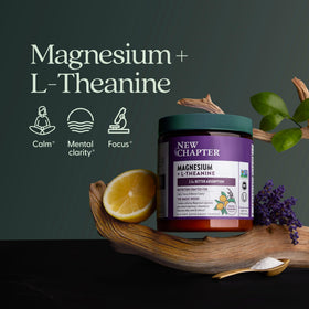 Poudre de magnésium glycinate et L-théanine New Chapter dans un shaker
