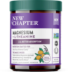 Poudre de magnésium glycinate et L-théanine New Chapter, vue de face