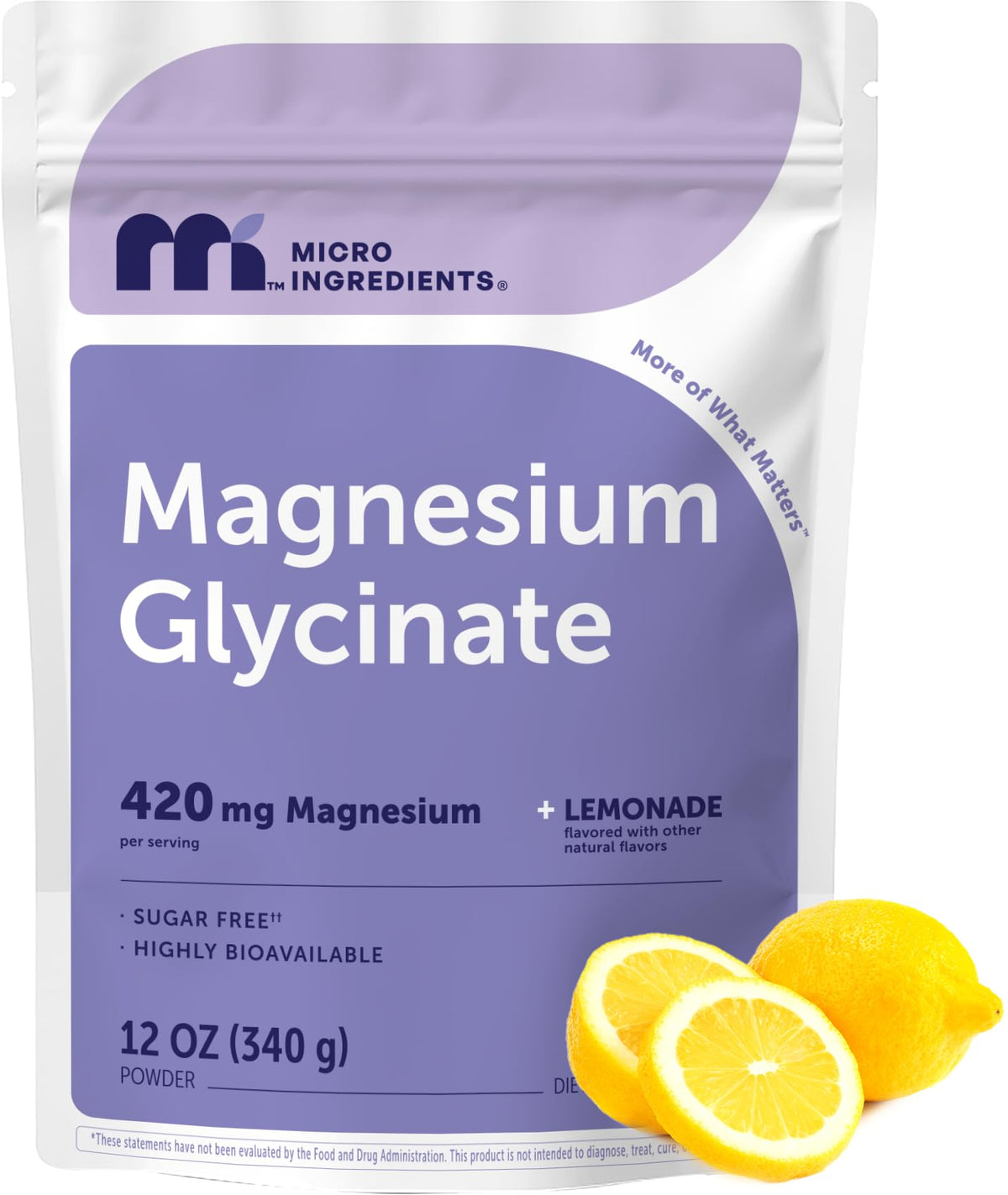 Poudre de magnésium glycinate Micro Ingredients saveur citron 12oz