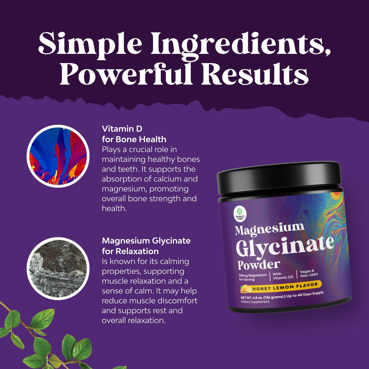 Poudre de magnésium glycinate Natures Craft dans un verre d'eau