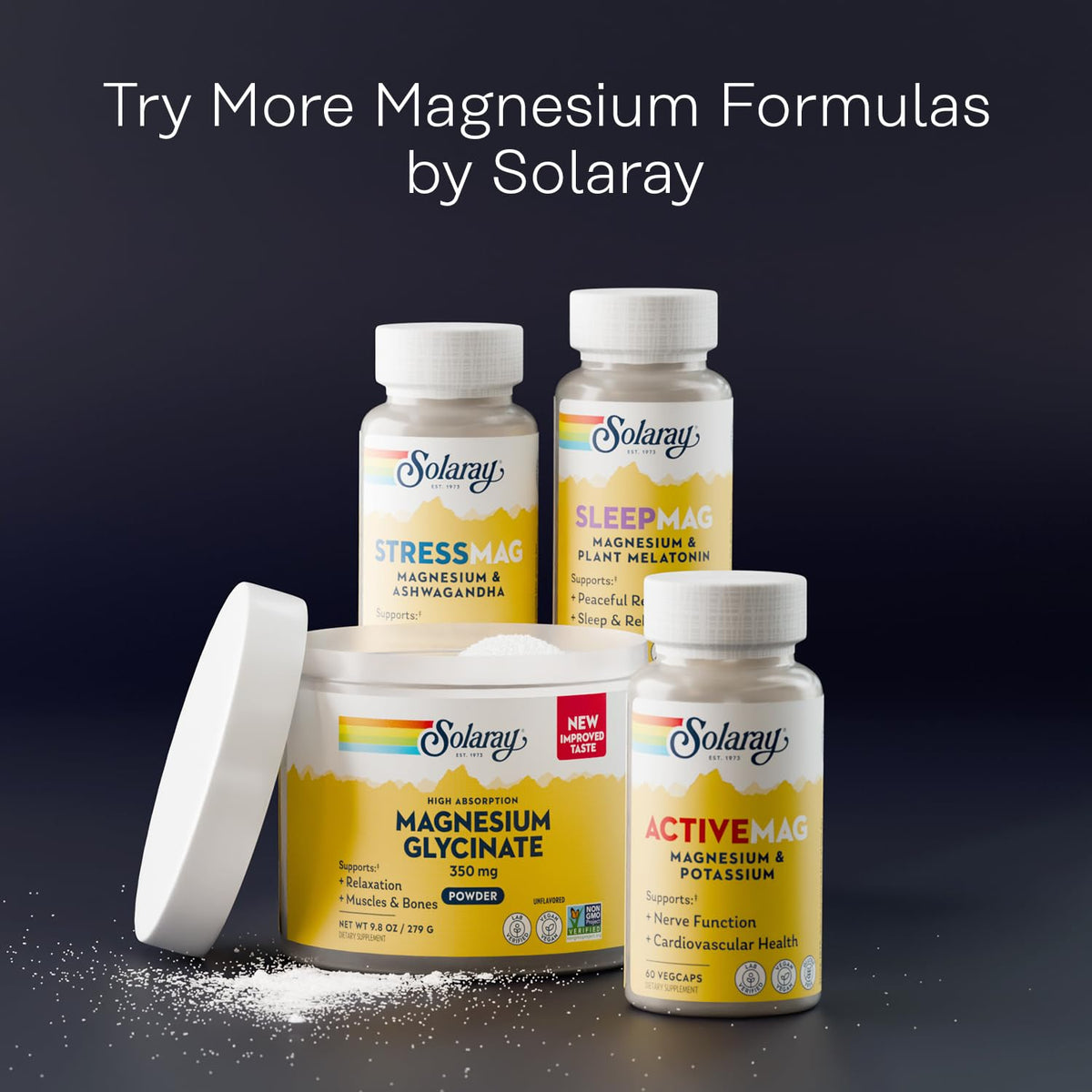 Poudre de magnésium glycinate SOLARAY sur une cuillère