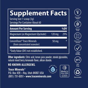 Poudre de magnésium glycinate Trace Minerals 240g dans un verre d'eau