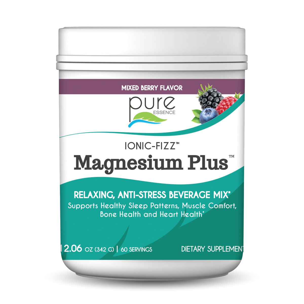 Poudre de magnésium Ionic Fizz PURE ESSENCE LABS 408g saveur baies mélangées vue de face