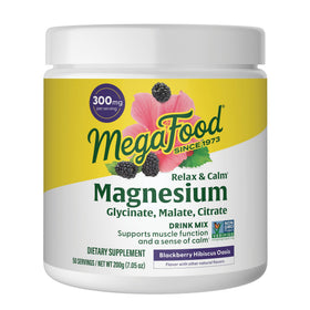 Poudre de magnésium MegaFood, saveur baie de mûre hibiscus, vue de face