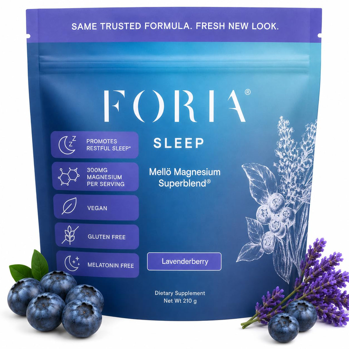 Poudre de magnésium Mellö de Ned, sachet avant avec saveur lavande-berry