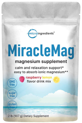 Poudre de magnésium MiracleMag Micro Ingredients 921g saveur framboise-citron vue de face