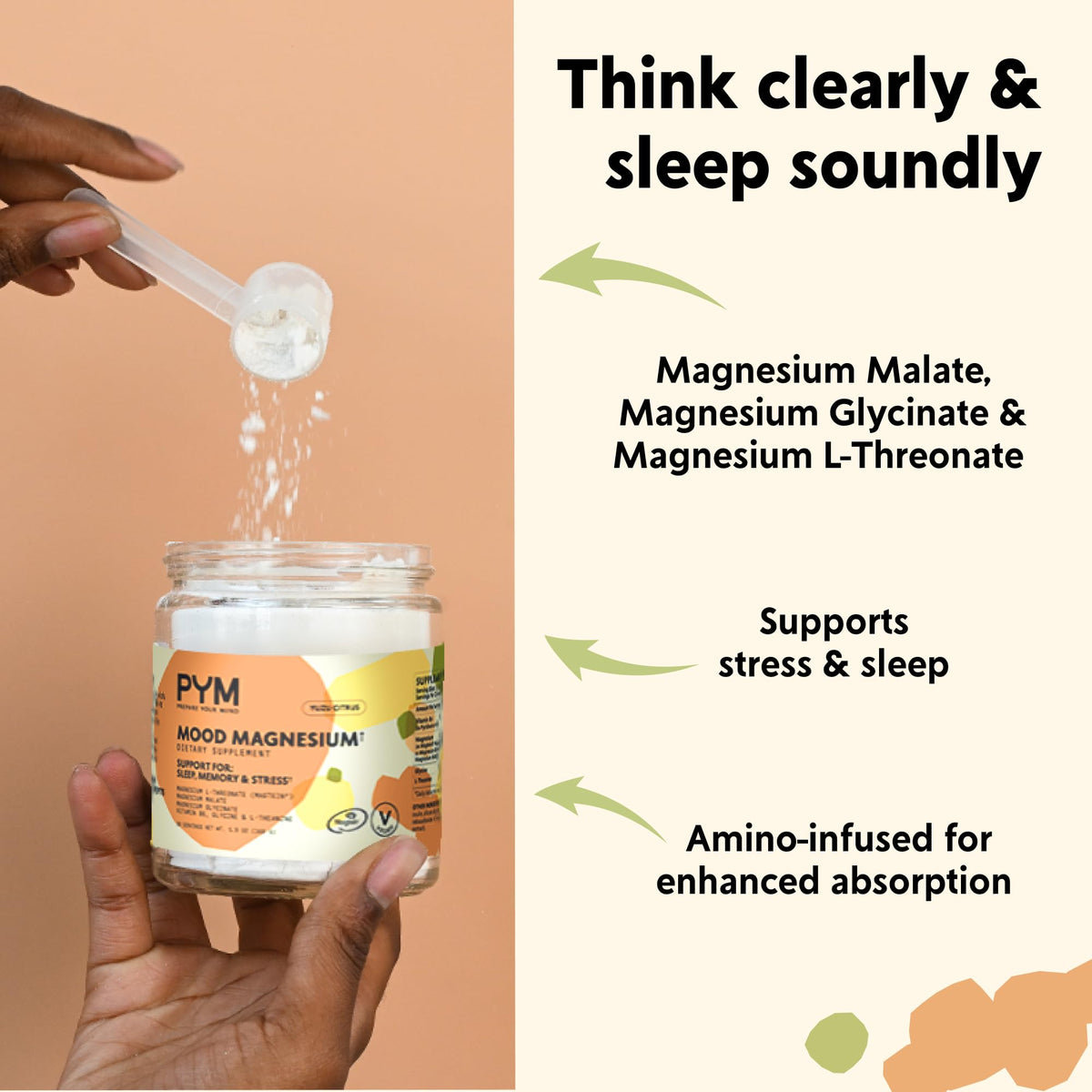 Poudre de magnésium Mood PYM Health dans un verre avec de l'eau