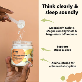 Poudre de magnésium Mood PYM Health dans un verre avec de l'eau