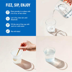Poudre de magnésium Natural Vitality 290g dans un verre d'eau