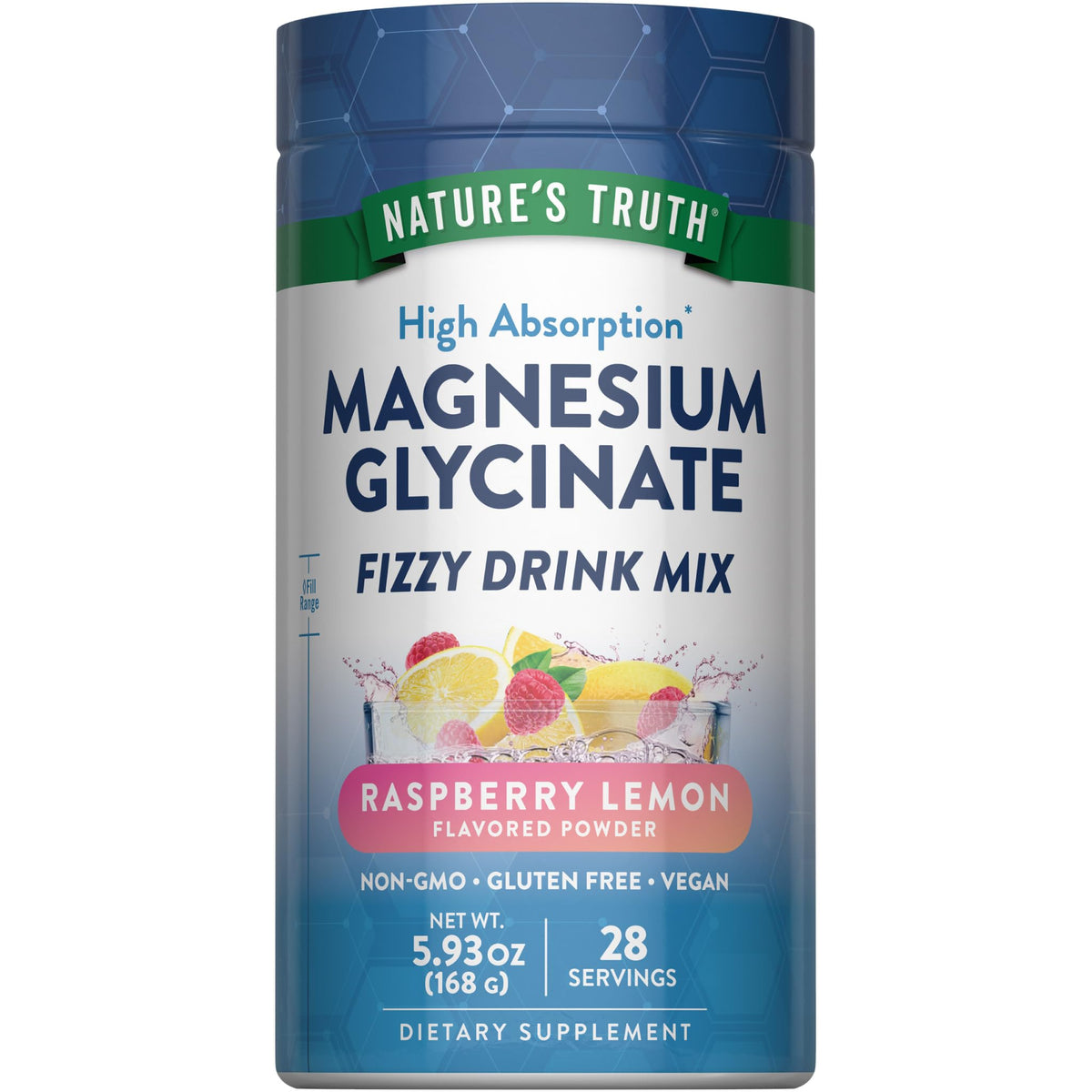 Poudre de magnésium Nature's Truth 200g saveur framboise citron vue de face