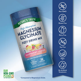 Poudre de magnésium Nature's Truth dans un verre avec de l'eau pétillante