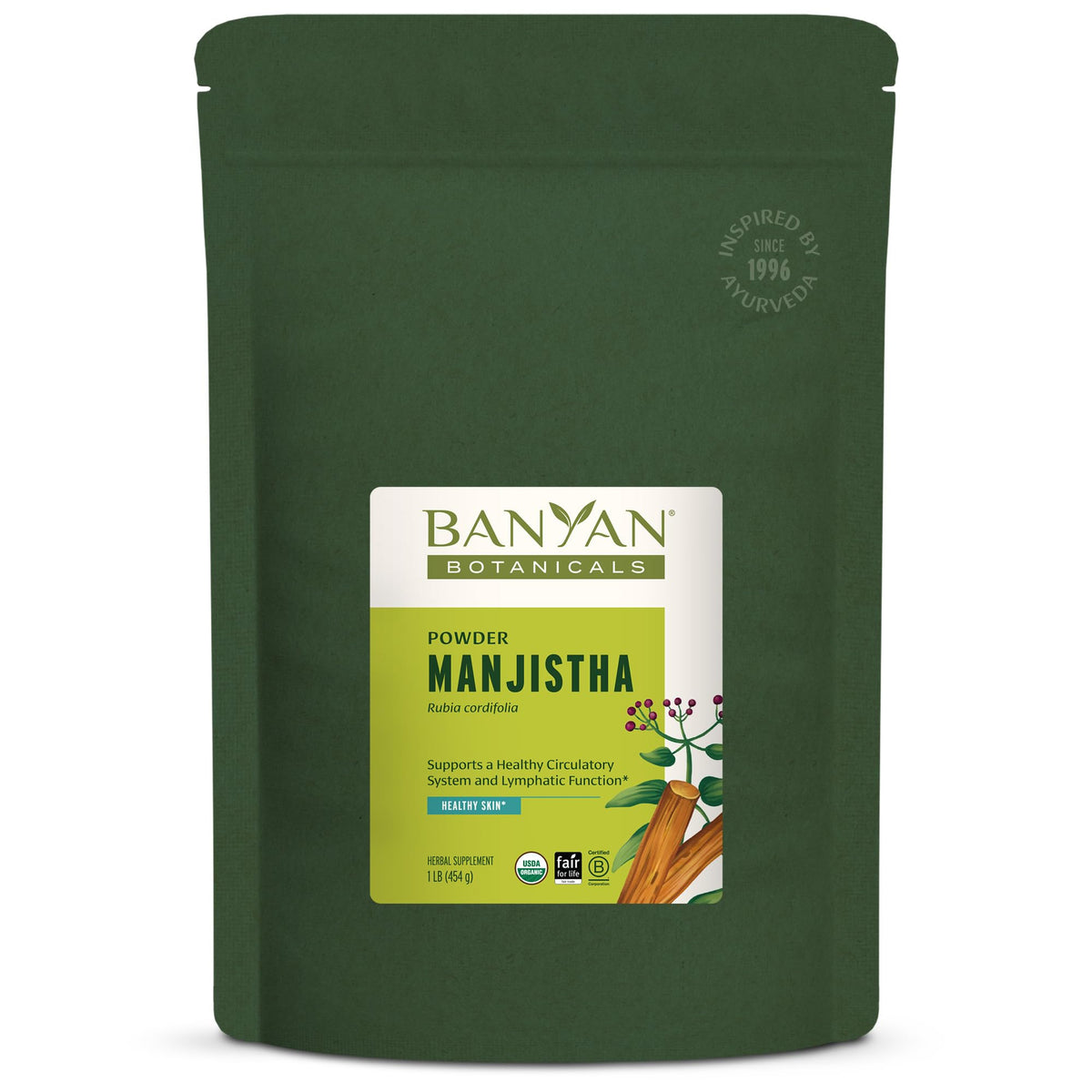 Poudre de Manjista Banyan Botanicals 472g, vue avant du paquet