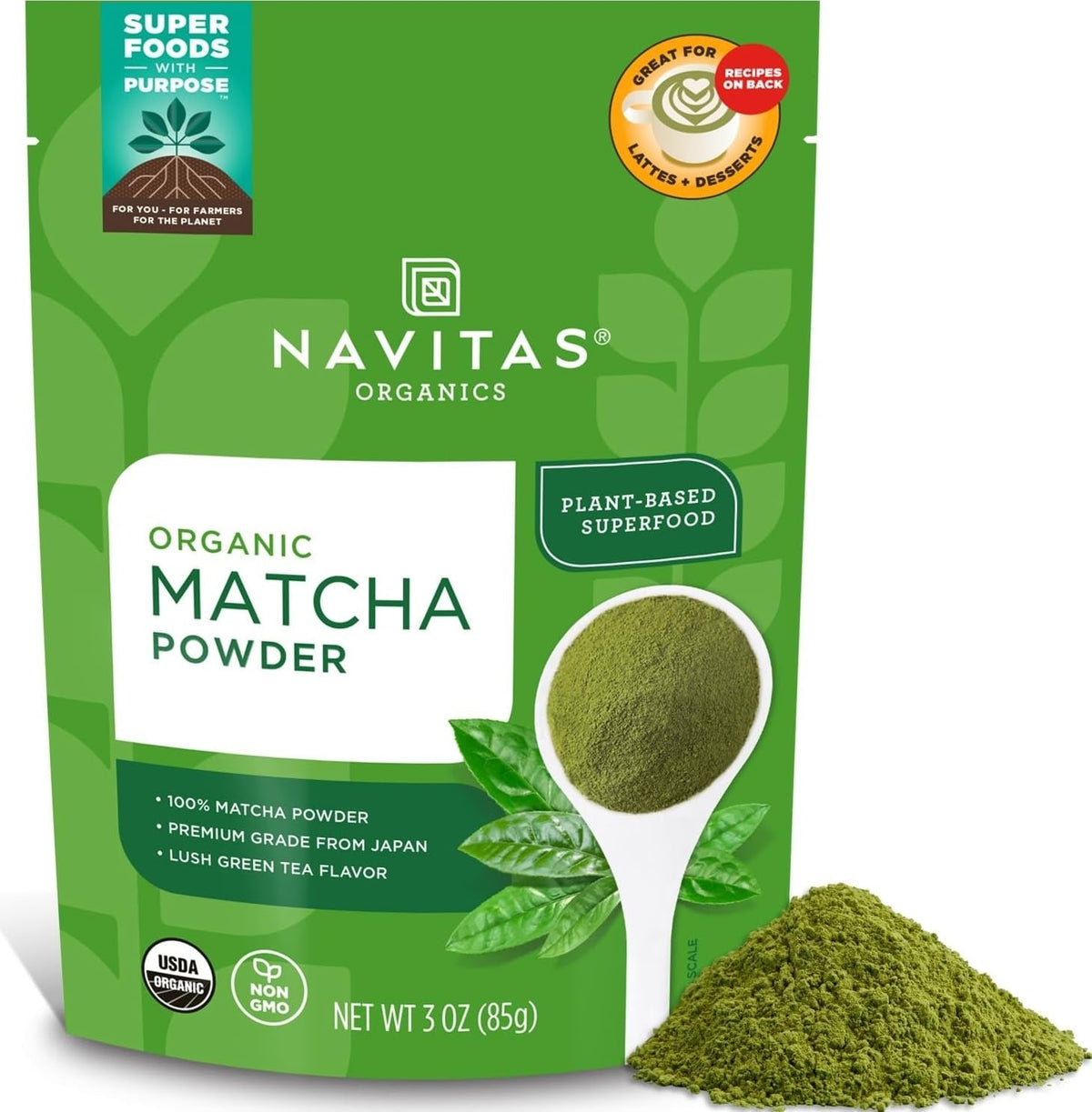 Poudre de Matcha Navitas Organics 91g dans son emballage