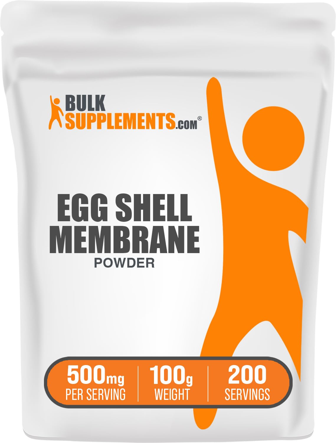 Poudre de membrane de coquille d'œuf BulkSupplements 100g vue de face