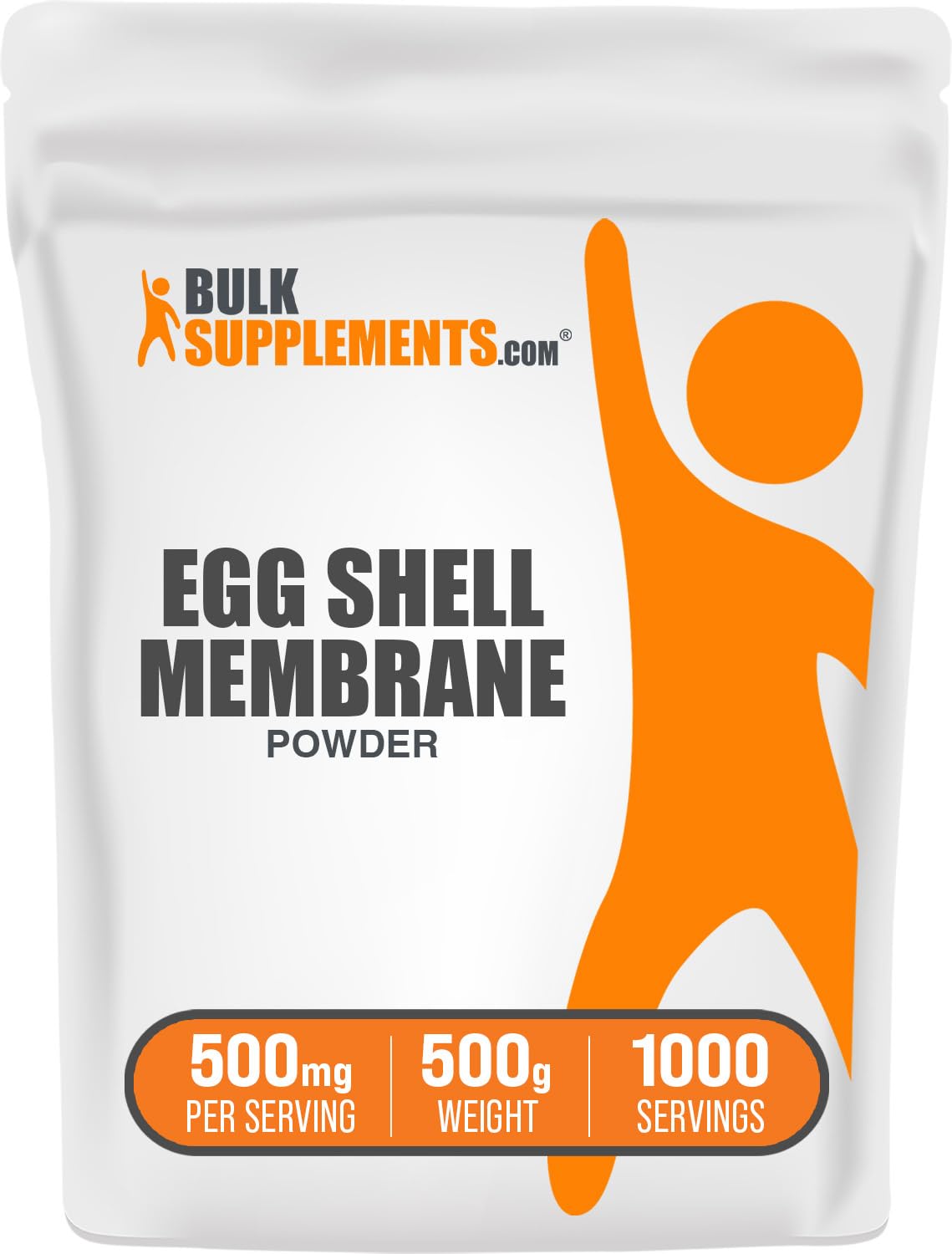 Poudre de Membrane de Coquille d'Œuf BulkSupplements 500g vue de face